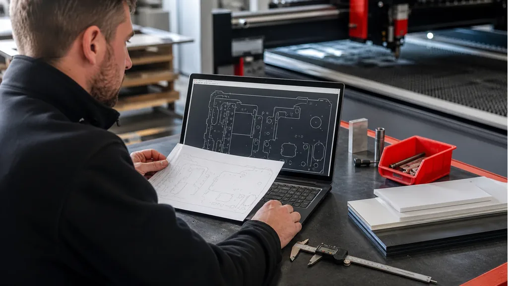 Werkvoorbereider controleert een DXF-bestand, maatvoering en plaatmateriaal voor productie bij Milplex.