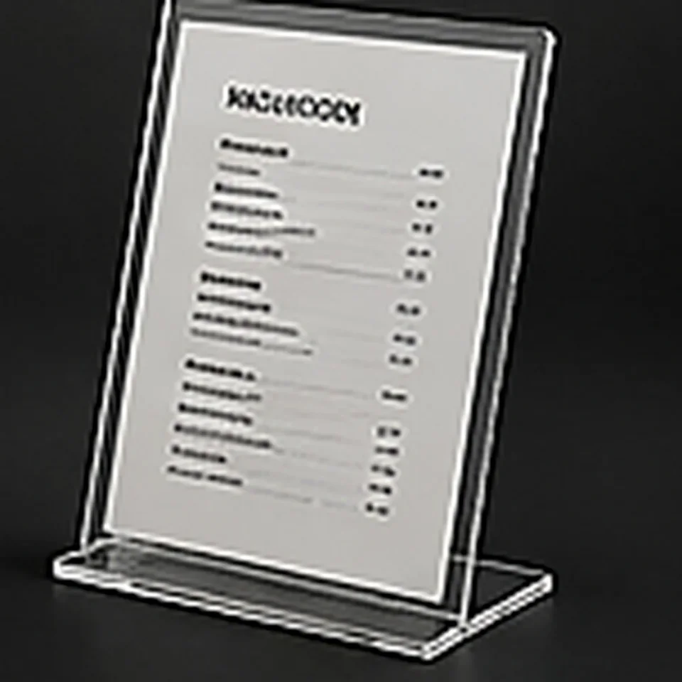 Voorbeeld van een staande acrylaat menu- en informatiehouder.