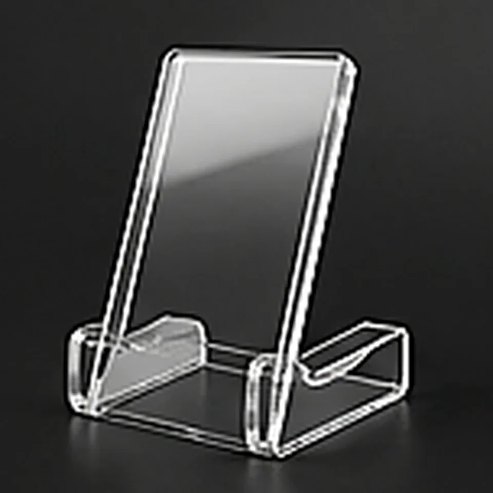 Voorbeeld van een gebogen acrylaat telefoon- en tabletstandaard.