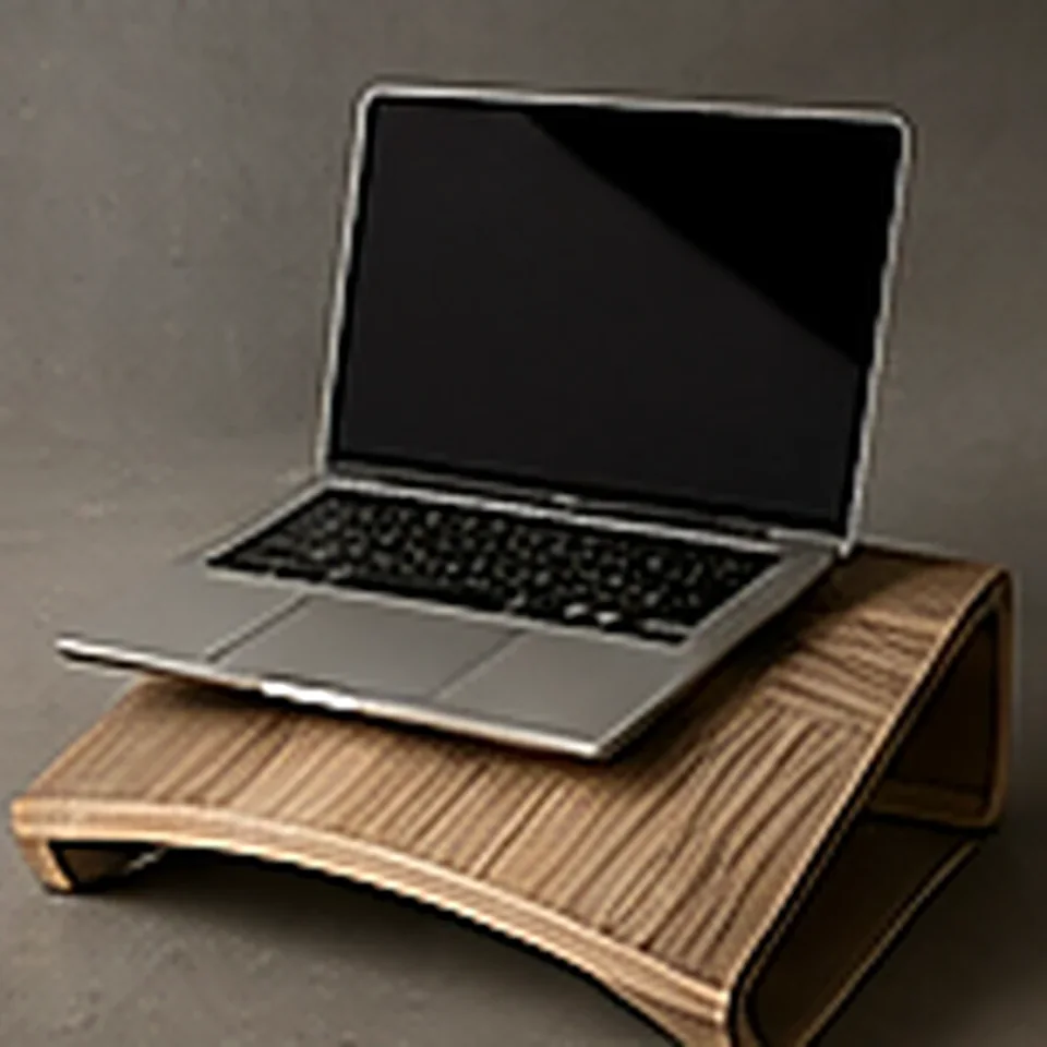Voorbeeld van een CNC-gefreesde laptopstandaard in multiplex.