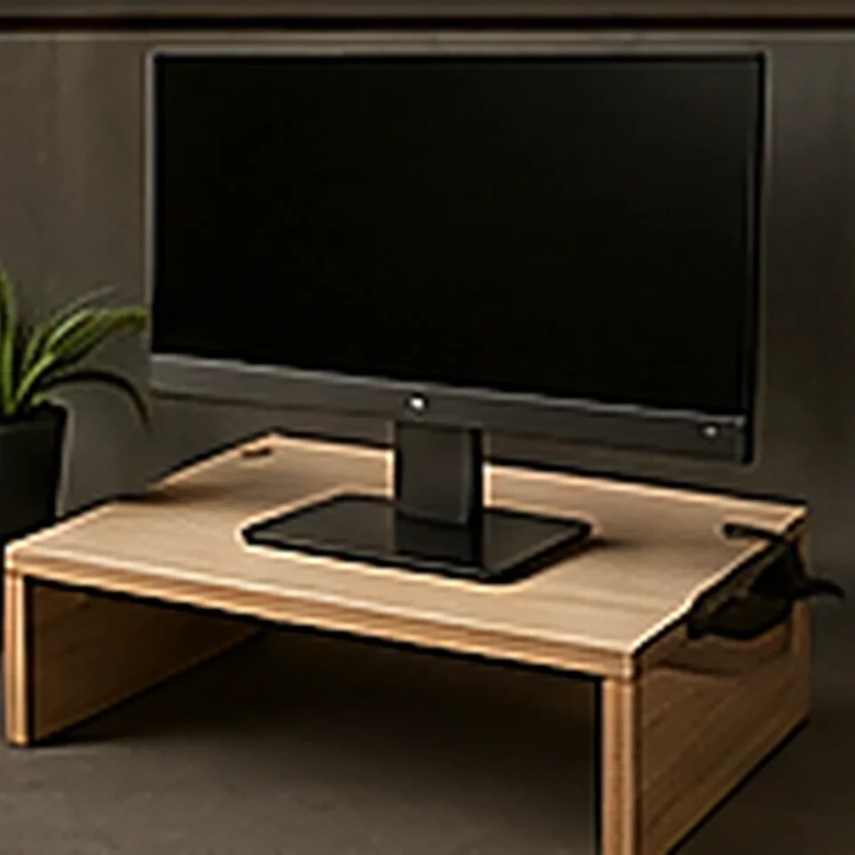 Voorbeeld van een CNC-gefreesde monitorverhoger in multiplex.